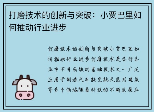 打磨技术的创新与突破：小贾巴里如何推动行业进步
