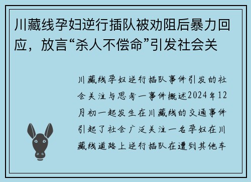 川藏线孕妇逆行插队被劝阻后暴力回应，放言“杀人不偿命”引发社会关注
