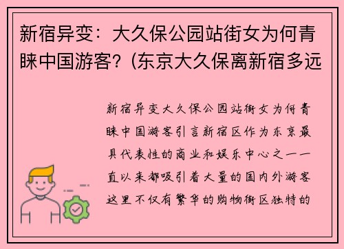 新宿异变：大久保公园站街女为何青睐中国游客？(东京大久保离新宿多远)