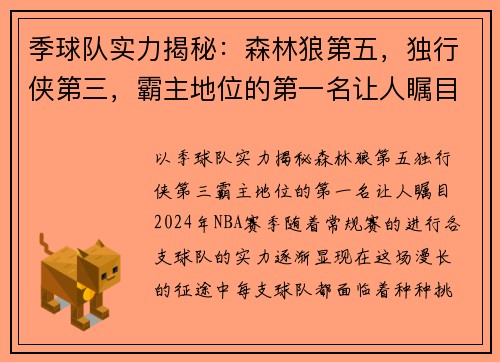 季球队实力揭秘：森林狼第五，独行侠第三，霸主地位的第一名让人瞩目