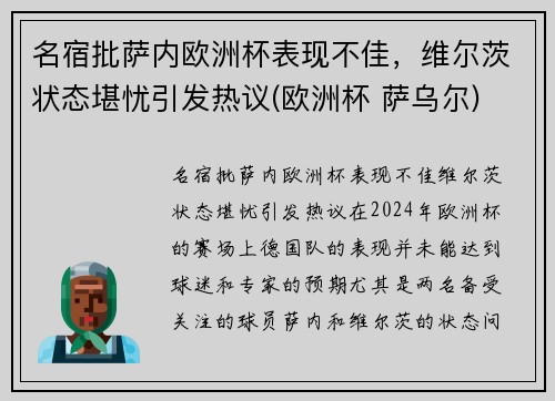 名宿批萨内欧洲杯表现不佳，维尔茨状态堪忧引发热议(欧洲杯 萨乌尔)