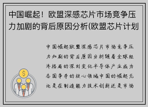 中国崛起！欧盟深感芯片市场竞争压力加剧的背后原因分析(欧盟芯片计划)