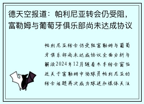 德天空报道：帕利尼亚转会仍受阻，富勒姆与葡萄牙俱乐部尚未达成协议