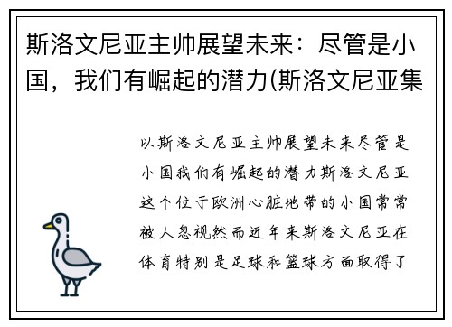 斯洛文尼亚主帅展望未来：尽管是小国，我们有崛起的潜力(斯洛文尼亚集锦)